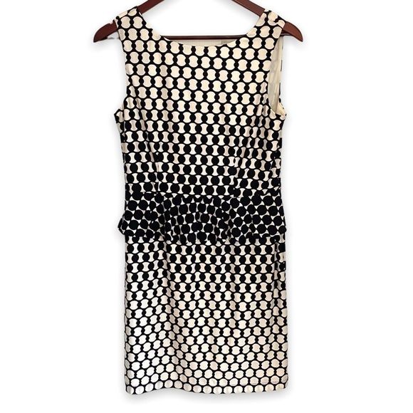 Donna Morgan black and cream peplum waist dress size 8 fully lined - Picture 1 of 9